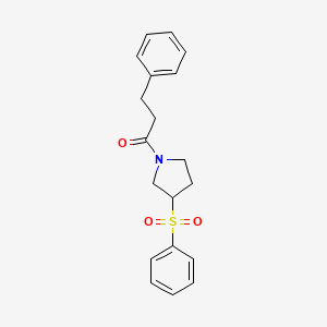 molecular formula C19H21NO3S B2812499 3-Phenyl-1-(3-(phenylsulfonyl)pyrrolidin-1-yl)propan-1-one CAS No. 1448050-99-4