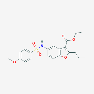 molecular formula C21H23NO6S B281250 Ethyl 5-{[(4-methoxyphenyl)sulfonyl]amino}-2-propyl-1-benzofuran-3-carboxylate 