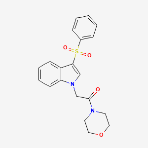 molecular formula C20H20N2O4S B2812504 1-吗啉基-2-(3-(苯基磺酰基)-1H-吲哚-1-基)乙酮 CAS No. 941878-73-5