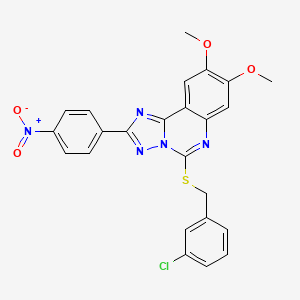 molecular formula C24H18ClN5O4S B2812505 5-[(3-Chlorobenzyl)thio]-8,9-dimethoxy-2-(4-nitrophenyl)[1,2,4]triazolo[1,5-c]quinazoline CAS No. 901736-37-6