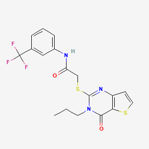 molecular formula C18H16F3N3O2S2 B2812515 2-({4-oxo-3-propyl-3H,4H-thieno[3,2-d]pyrimidin-2-yl}sulfanyl)-N-[3-(trifluoromethyl)phenyl]acetamide CAS No. 1252826-40-6