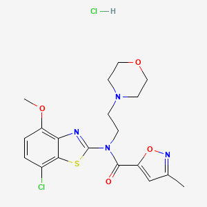 molecular formula C19H22Cl2N4O4S B2812517 N-(7-chloro-4-methoxybenzo[d]thiazol-2-yl)-3-methyl-N-(2-morpholinoethyl)isoxazole-5-carboxamide hydrochloride CAS No. 1323432-08-1