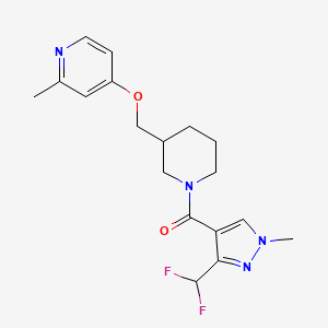 molecular formula C18H22F2N4O2 B2812519 [3-(Difluoromethyl)-1-methylpyrazol-4-yl]-[3-[(2-methylpyridin-4-yl)oxymethyl]piperidin-1-yl]methanone CAS No. 2379997-53-0