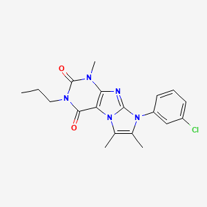 molecular formula C19H20ClN5O2 B2812527 8-(3-chlorophenyl)-1,6,7-trimethyl-3-propyl-1H-imidazo[2,1-f]purine-2,4(3H,8H)-dione CAS No. 887459-36-1