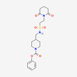 molecular formula C20H27N3O6S B2812553 Phenyl 4-((2-(2,6-dioxopiperidin-1-yl)ethylsulfonamido)methyl)piperidine-1-carboxylate CAS No. 1235321-83-1