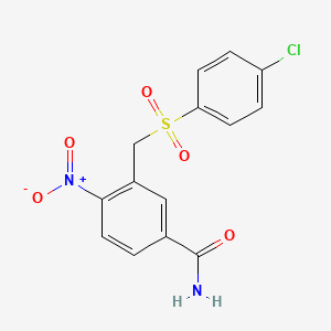 molecular formula C14H11ClN2O5S B2812555 3-{[(4-Chlorophenyl)sulfonyl]methyl}-4-nitrobenzenecarboxamide CAS No. 339101-86-9