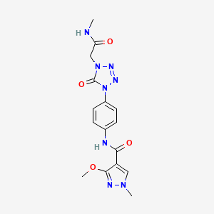 molecular formula C16H18N8O4 B2812557 3-甲氧基-1-甲基-N-(4-(4-(2-(甲基氨基)-2-氧代乙基)-5-氧代-4,5-二氢-1H-噻唑-1-基)苯基)-1H-吡唑-4-甲酰胺 CAS No. 1396712-42-7