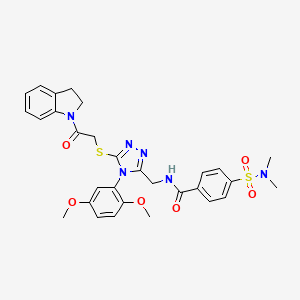 molecular formula C30H32N6O6S2 B2812561 N-[[5-[2-(2,3-dihydroindol-1-yl)-2-oxoethyl]sulfanyl-4-(2,5-dimethoxyphenyl)-1,2,4-triazol-3-yl]methyl]-4-(dimethylsulfamoyl)benzamide CAS No. 309968-39-6