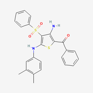molecular formula C25H22N2O3S2 B2812564 (3-Amino-5-((3,4-dimethylphenyl)amino)-4-(phenylsulfonyl)thiophen-2-yl)(phenyl)methanone CAS No. 1115373-12-0