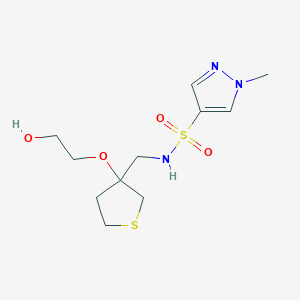 molecular formula C11H19N3O4S2 B2812573 N-{[3-(2-hydroxyethoxy)thiolan-3-yl]methyl}-1-methyl-1H-pyrazole-4-sulfonamide CAS No. 2310097-61-9