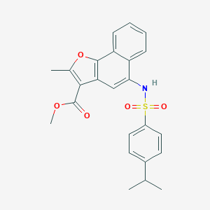 molecular formula C24H23NO5S B281258 Methyl 5-{[(4-isopropylphenyl)sulfonyl]amino}-2-methylnaphtho[1,2-b]furan-3-carboxylate 