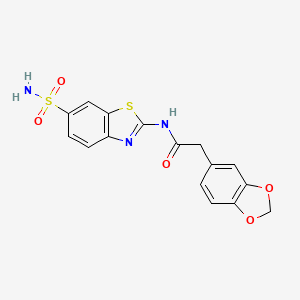 molecular formula C16H13N3O5S2 B2812580 2-(苯并[d][1,3]二噁杂环戊二烯-5-基)-N-(6-磺酰胺基苯并[d]噻唑-2-基)乙酰胺 CAS No. 922555-65-5