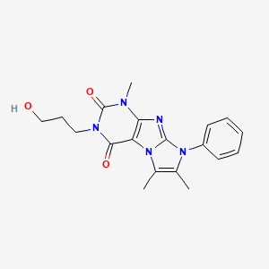 molecular formula C19H21N5O3 B2812584 2-(3-Hydroxypropyl)-4,7,8-trimethyl-6-phenylpurino[7,8-a]imidazole-1,3-dione CAS No. 896828-10-7