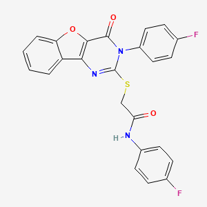 molecular formula C24H15F2N3O3S B2812592 N-(4-fluorophenyl)-2-{[3-(4-fluorophenyl)-4-oxo-3,4-dihydro[1]benzofuro[3,2-d]pyrimidin-2-yl]sulfanyl}acetamide CAS No. 902934-23-0