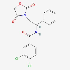 molecular formula C18H14Cl2N2O4 B2812596 3,4-dichloro-N-(2-(2,4-dioxooxazolidin-3-yl)-1-phenylethyl)benzamide CAS No. 2034251-55-1