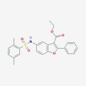 molecular formula C25H23NO5S B281260 Ethyl 5-{[(2,5-dimethylphenyl)sulfonyl]amino}-2-phenyl-1-benzofuran-3-carboxylate 