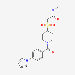 molecular formula C19H23N3O4S B2812600 2-((1-(4-(1H-吡咯-1-基)苯甲酰)哌啶-4-基)磺酰)-N-甲基乙酰胺 CAS No. 1797874-08-8