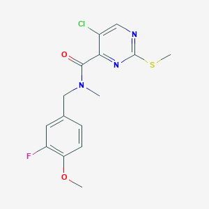 molecular formula C15H15ClFN3O2S B2812606 5-chloro-N-[(3-fluoro-4-methoxyphenyl)methyl]-N-methyl-2-(methylsulfanyl)pyrimidine-4-carboxamide CAS No. 1119210-49-9