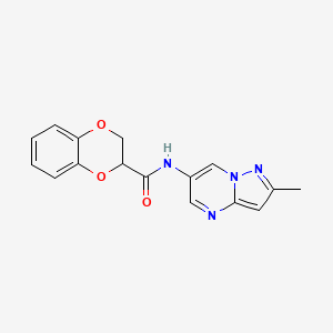 molecular formula C16H14N4O3 B2812625 N-(2-methylpyrazolo[1,5-a]pyrimidin-6-yl)-2,3-dihydrobenzo[b][1,4]dioxine-2-carboxamide CAS No. 1796964-53-8