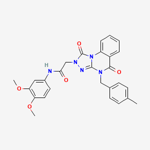molecular formula C27H25N5O5 B2812639 N-(3,4-二甲氧苯基)-2-(4-(4-甲基苯基甲基)-1,5-二氧-4,5-二氢-[1,2,4]三唑[4,3-a]喹唑啉-2(1H)-基)乙酰胺 CAS No. 1242860-01-0