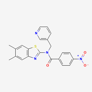 molecular formula C22H18N4O3S B2812640 N-(5,6-dimethylbenzo[d]thiazol-2-yl)-4-nitro-N-(pyridin-3-ylmethyl)benzamide CAS No. 886945-30-8