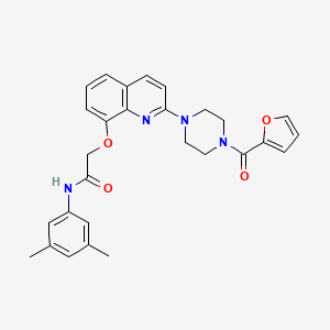 molecular formula C28H28N4O4 B2812643 N-(3,5-dimethylphenyl)-2-((2-(4-(furan-2-carbonyl)piperazin-1-yl)quinolin-8-yl)oxy)acetamide CAS No. 941910-07-2