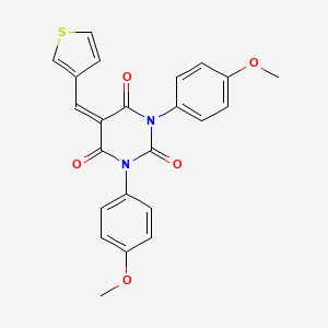 molecular formula C23H18N2O5S B2812647 1,3-Bis(4-methoxyphenyl)-5-(thiophen-3-ylmethylidene)-1,3-diazinane-2,4,6-trione CAS No. 1023798-46-0