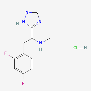 molecular formula C11H13ClF2N4 B2812648 2-(2,4-Difluorophenyl)-N-methyl-1-(1H-1,2,4-triazol-5-yl)ethanamine;hydrochloride CAS No. 2460754-42-9