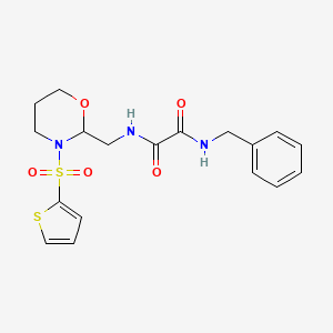 molecular formula C18H21N3O5S2 B2812659 N1-benzyl-N2-((3-(thiophen-2-ylsulfonyl)-1,3-oxazinan-2-yl)methyl)oxalamide CAS No. 869071-99-8