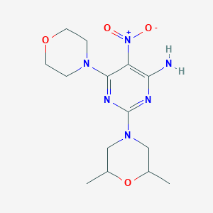 2-(2,6-Dimethylmorpholin-4-yl)-6-(morpholin-4-yl)-5-nitropyrimidin-4-amine