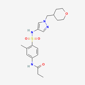 molecular formula C19H26N4O4S B2812669 N-(3-methyl-4-(N-(1-((tetrahydro-2H-pyran-4-yl)methyl)-1H-pyrazol-4-yl)sulfamoyl)phenyl)propionamide CAS No. 1705927-79-2