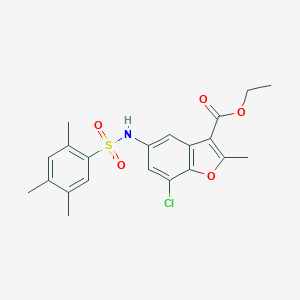 molecular formula C21H22ClNO5S B281268 Ethyl 7-chloro-2-methyl-5-{[(2,4,5-trimethylphenyl)sulfonyl]amino}-1-benzofuran-3-carboxylate 