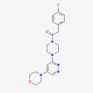 molecular formula C20H24FN5O2 B2812698 2-(4-氟苯基)-1-(4-(5-吗啉基嘧啶-3-基)哌嗪-1-基)乙酮 CAS No. 1797974-30-1