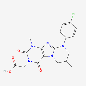 molecular formula C18H18ClN5O4 B2812712 2-[9-(4-chlorophenyl)-1,7-dimethyl-2,4-dioxo-7,8-dihydro-6H-purino[7,8-a]pyrimidin-3-yl]acetic acid CAS No. 878423-85-9