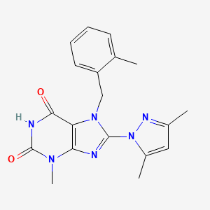 molecular formula C19H20N6O2 B2812718 8-(3,5-dimethyl-1H-pyrazol-1-yl)-3-methyl-7-(2-methylbenzyl)-1H-purine-2,6(3H,7H)-dione CAS No. 1019100-06-1