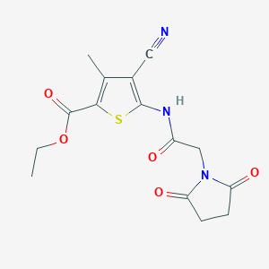 molecular formula C15H15N3O5S B2812772 乙酸-4-氰基-5-(2-(2,5-二氧代吡咯烷-1-基)乙酰氨基)-3-甲基硫代吩-2-羧酸乙酯 CAS No. 896323-68-5
