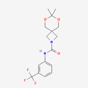 molecular formula C16H19F3N2O3 B2812773 7,7-dimethyl-N-(3-(trifluoromethyl)phenyl)-6,8-dioxa-2-azaspiro[3.5]nonane-2-carboxamide CAS No. 1396808-98-2