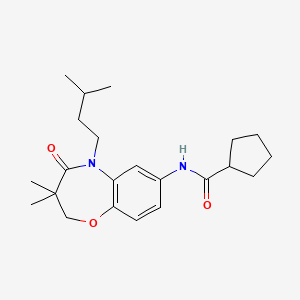 molecular formula C22H32N2O3 B2812818 N-(5-异戊基-3,3-二甲基-4-氧代-2,3,4,5-四氢苯并[b][1,4]噁唑-7-基)环戊基甲酰胺 CAS No. 921777-85-7