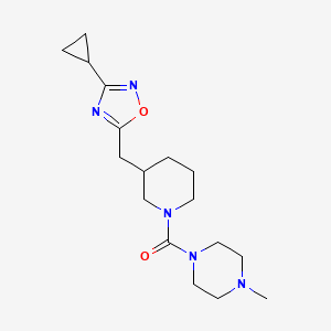 molecular formula C17H27N5O2 B2812819 3-((3-环丙基-1,2,4-噁二唑-5-基甲基)哌啶-1-基)(4-甲基哌嗪-1-基)甲酮 CAS No. 1705879-78-2