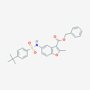 molecular formula C27H27NO5S B281282 Benzyl 5-{[(4-tert-butylphenyl)sulfonyl]amino}-2-methyl-1-benzofuran-3-carboxylate 