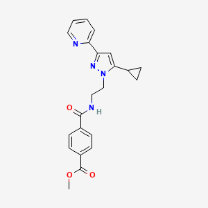 molecular formula C22H22N4O3 B2812828 methyl 4-((2-(5-cyclopropyl-3-(pyridin-2-yl)-1H-pyrazol-1-yl)ethyl)carbamoyl)benzoate CAS No. 1796964-20-9