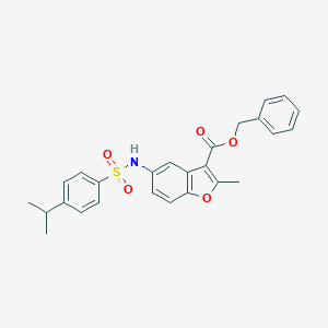 molecular formula C26H25NO5S B281283 Benzyl 5-{[(4-isopropylphenyl)sulfonyl]amino}-2-methyl-1-benzofuran-3-carboxylate 