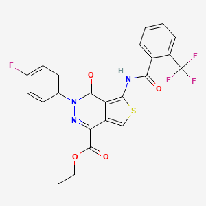molecular formula C23H15F4N3O4S B2812834 乙酸乙酯 3-(4-氟苯基)-4-氧代-5-(2-(三氟甲基)苯甲酰氨基)-3,4-二氢噻吩并[3,4-d]吡嗪-1-羧酸酯 CAS No. 851949-55-8