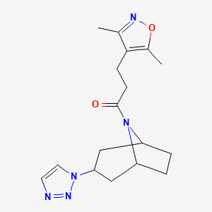 molecular formula C17H23N5O2 B2812835 3-(3,5-二甲基-1,2-噁唑-4-基)-1-[3-(1H-1,2,3-三氮唑-1-基)-8-氮杂双环[3.2.1]辛-8-基]丙酮 CAS No. 2175979-61-8