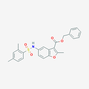 molecular formula C25H23NO5S B281284 Benzyl 5-{[(2,4-dimethylphenyl)sulfonyl]amino}-2-methyl-1-benzofuran-3-carboxylate 
