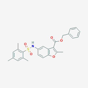 molecular formula C26H25NO5S B281285 Benzyl 5-[(mesitylsulfonyl)amino]-2-methyl-1-benzofuran-3-carboxylate 