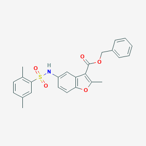 molecular formula C25H23NO5S B281286 Benzyl 5-{[(2,5-dimethylphenyl)sulfonyl]amino}-2-methyl-1-benzofuran-3-carboxylate 