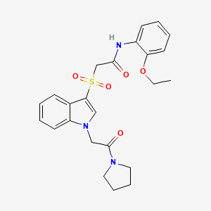 molecular formula C24H27N3O5S B2812860 N-(2-乙氧苯基)-2-((1-(2-氧代-2-(吡咯啉-1-基)乙基)-1H-吲哚-3-基)磺酰)乙酰胺 CAS No. 878056-52-1