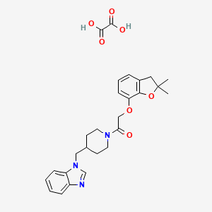 molecular formula C27H31N3O7 B2812872 1-(4-((1H-benzo[d]imidazol-1-yl)methyl)piperidin-1-yl)-2-((2,2-dimethyl-2,3-dihydrobenzofuran-7-yl)oxy)ethanone oxalate CAS No. 1351611-74-9