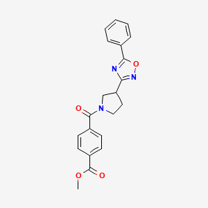 molecular formula C21H19N3O4 B2812875 Methyl 4-(3-(5-phenyl-1,2,4-oxadiazol-3-yl)pyrrolidine-1-carbonyl)benzoate CAS No. 2034285-63-5
